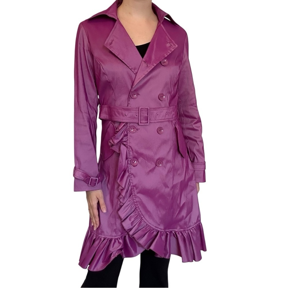 Samuel Dong Trench Coat Dress Ruffled Purple Magenta Bright Dopamine Size Small - Picture 8 of 8